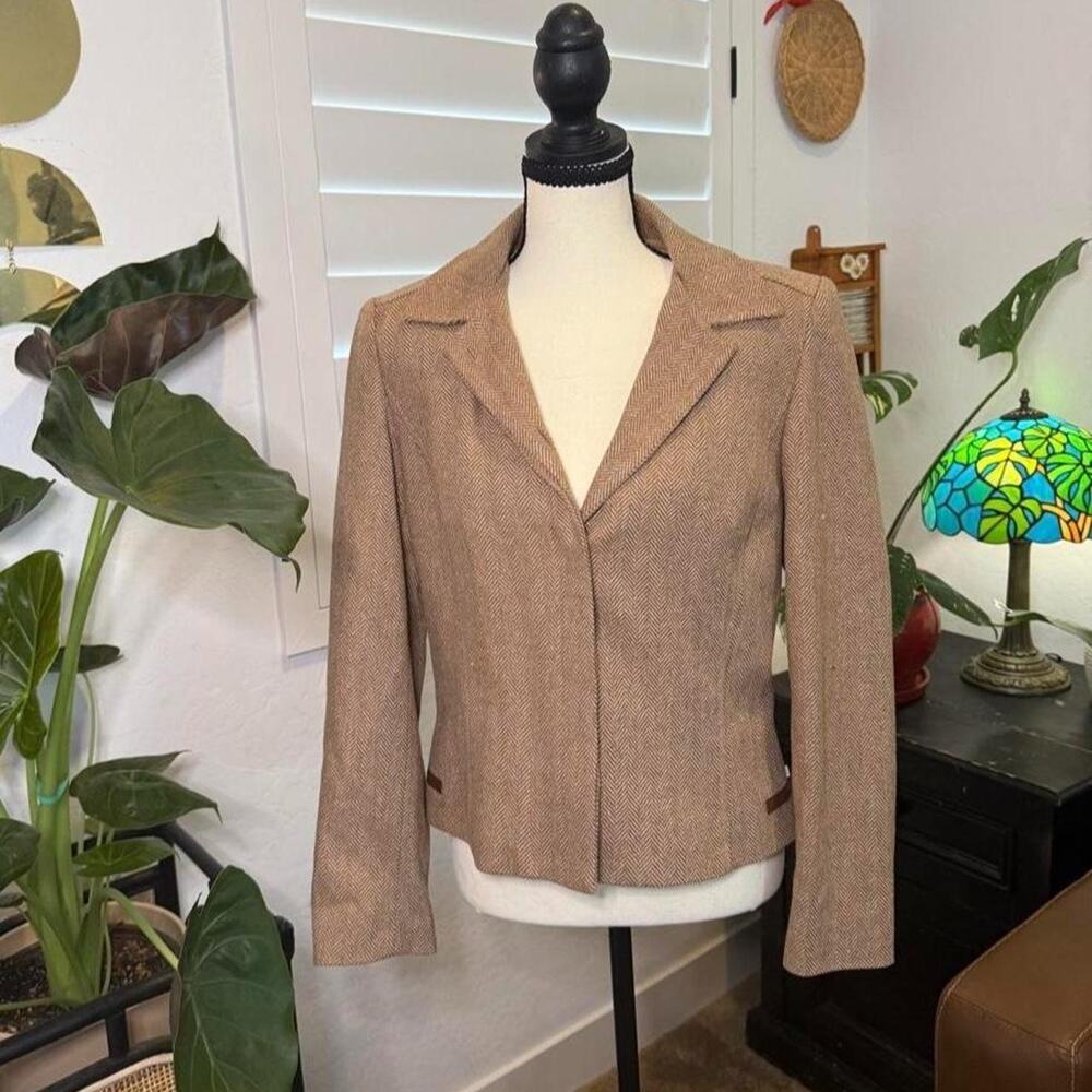 Vintage Y2K Ann Taylor Brown Herringbone Wool Blazer Size 6
